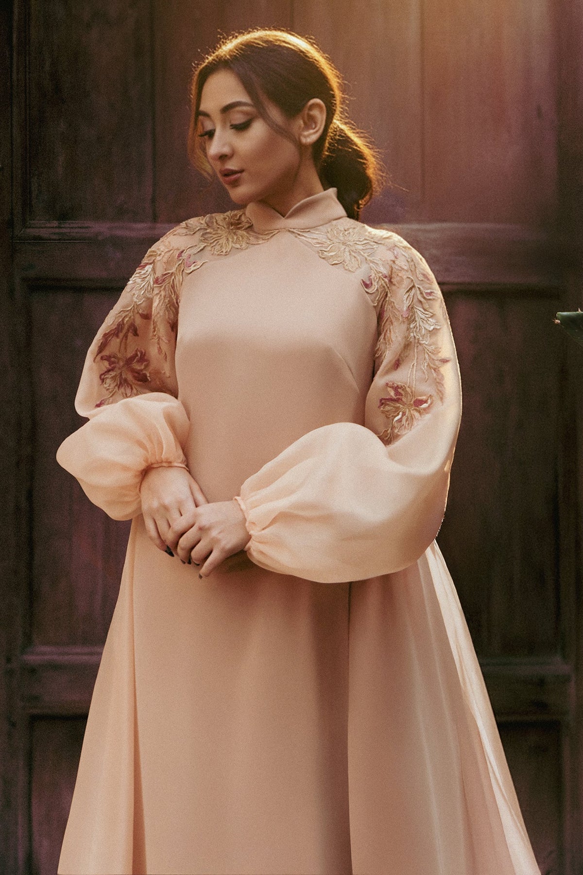 Balloon-Sleeve Organza Kaftan