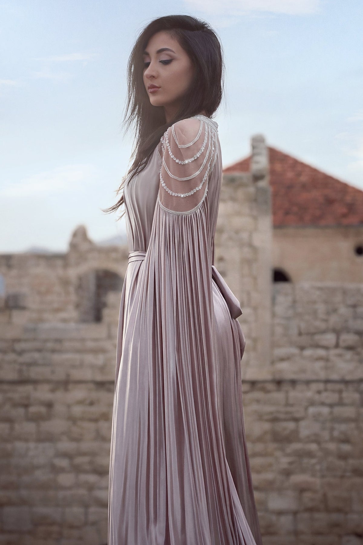 Beaded Cape-Sleeve Kaftan