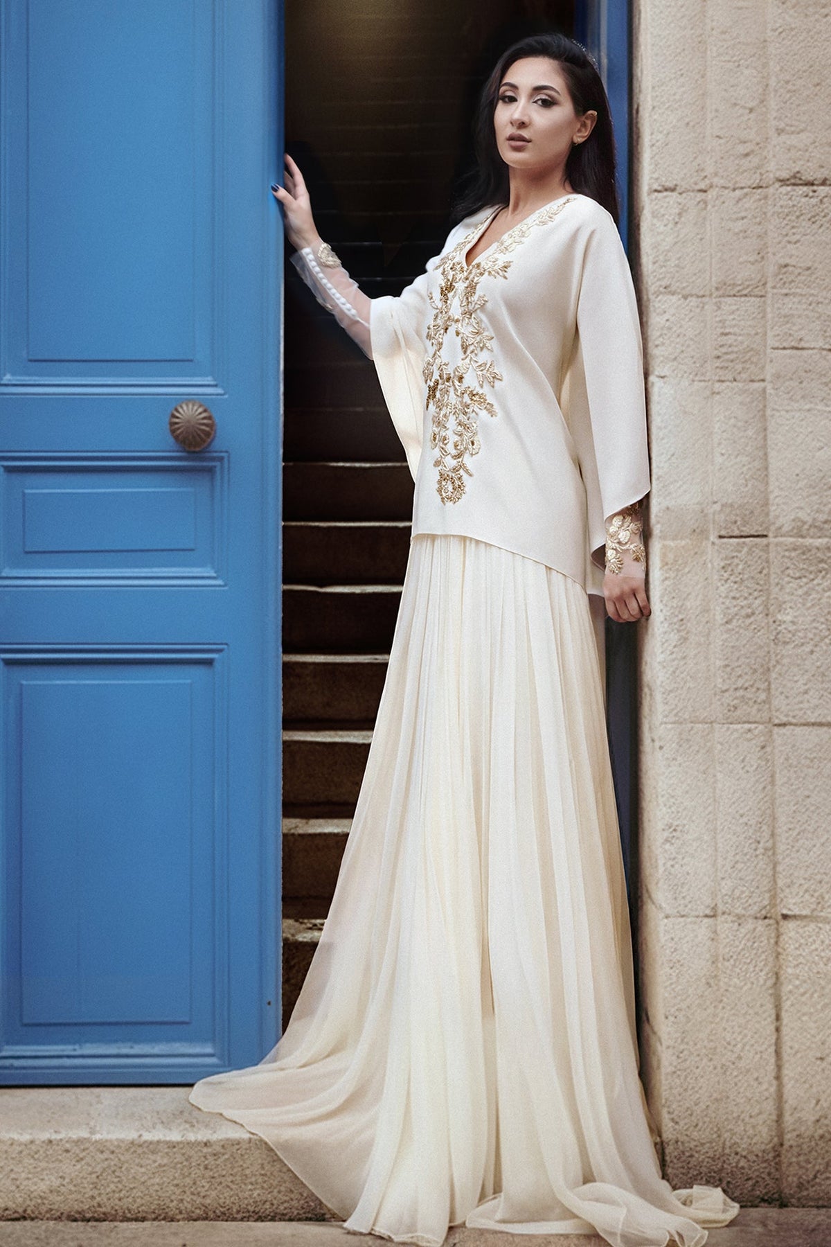 Embroidered Kaftan Skirt Set