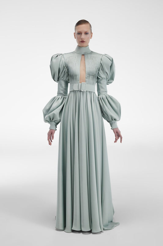 Satin Long Sleeve Gown