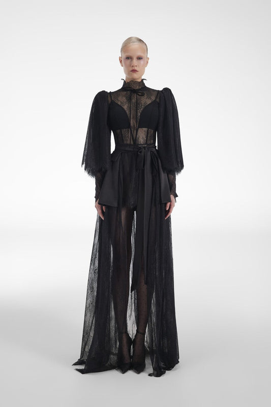 Lace with Tulle Cape Gown
