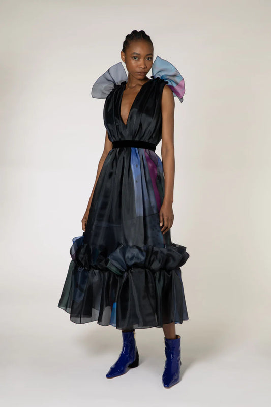 Plunge Neck Midi Dress