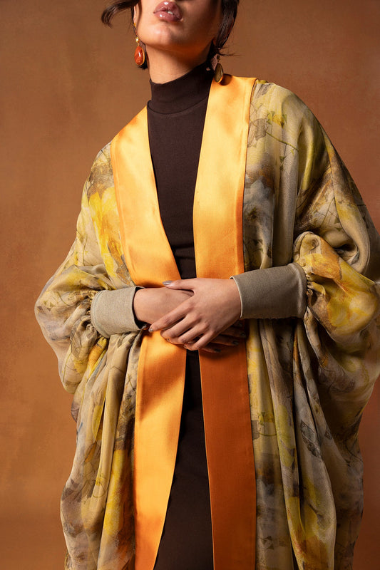 Printed Organza Open-Front Kaftan