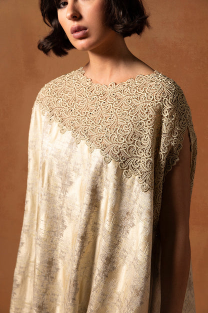 Guipure-Yoke Jacquard Kaftan