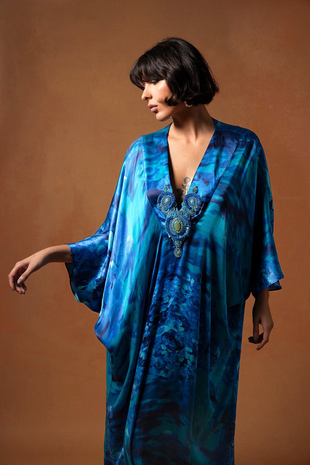 Printed Dolman-Sleeve Kaftan