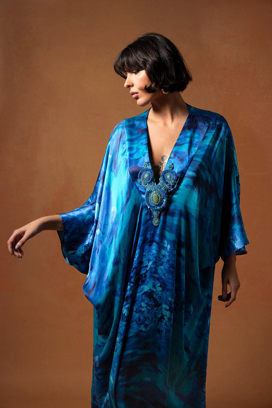 Printed Dolman-Sleeve Kaftan