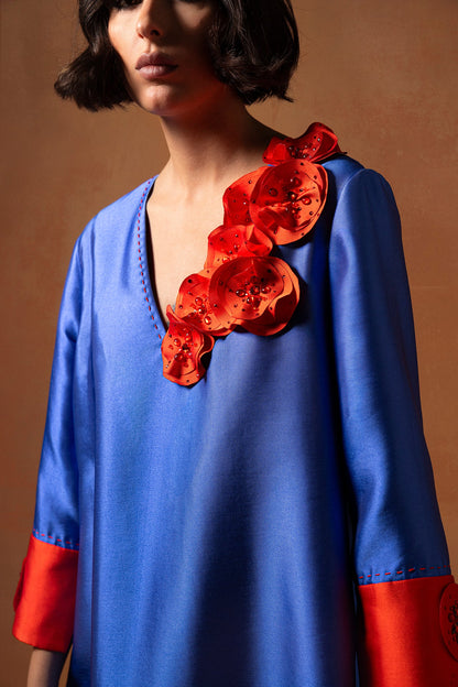 Rosette-Trimmed Flared-Hem Kaftan