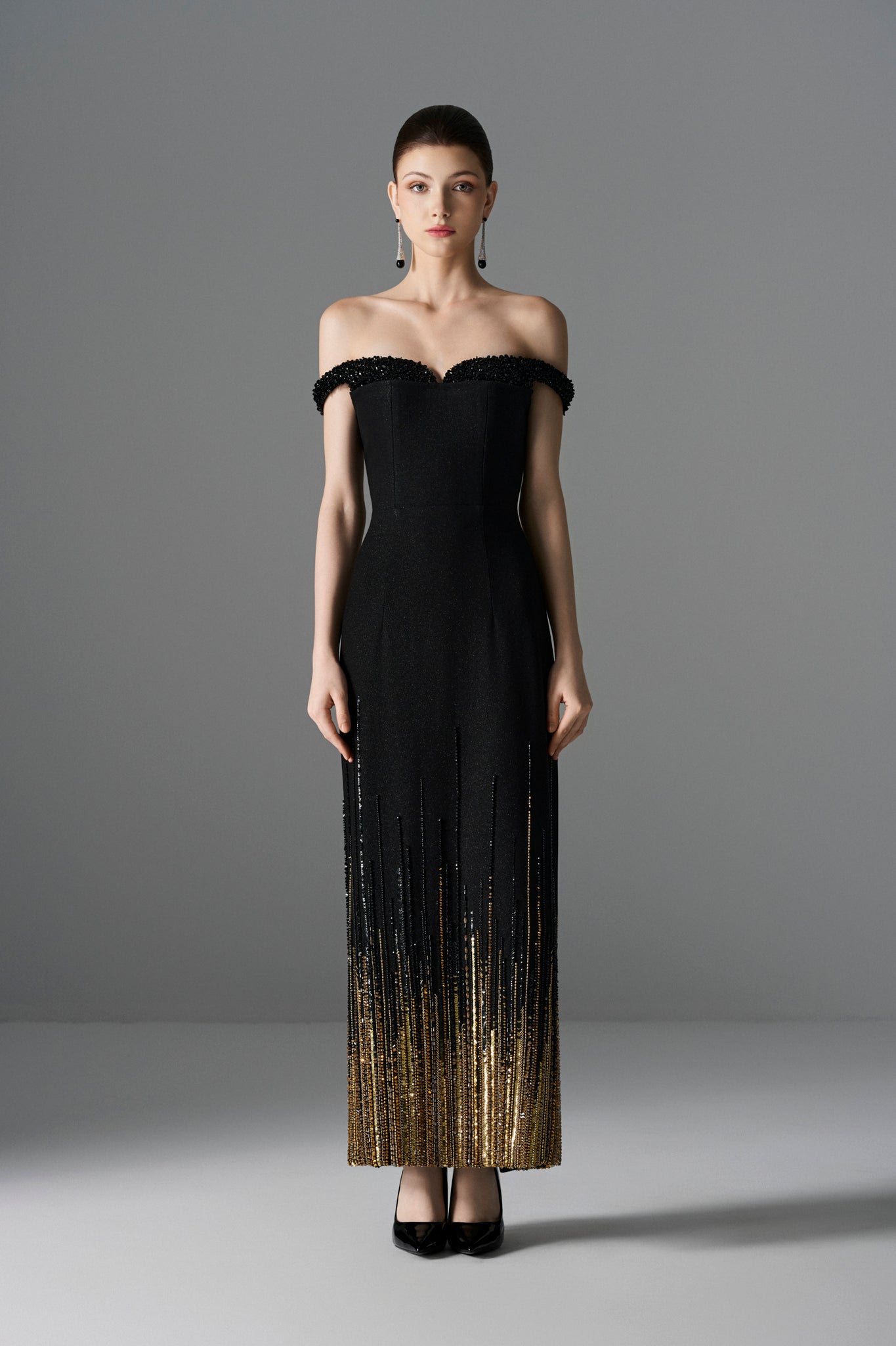 Midnight Gold Plunge Dress