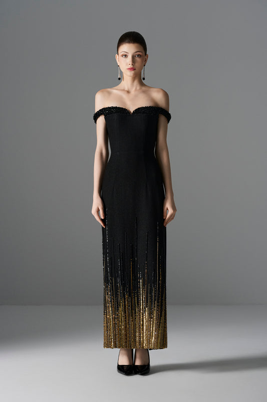 Midnight Gold Plunge Dress