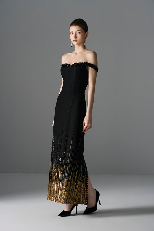 Midnight Gold Plunge Dress