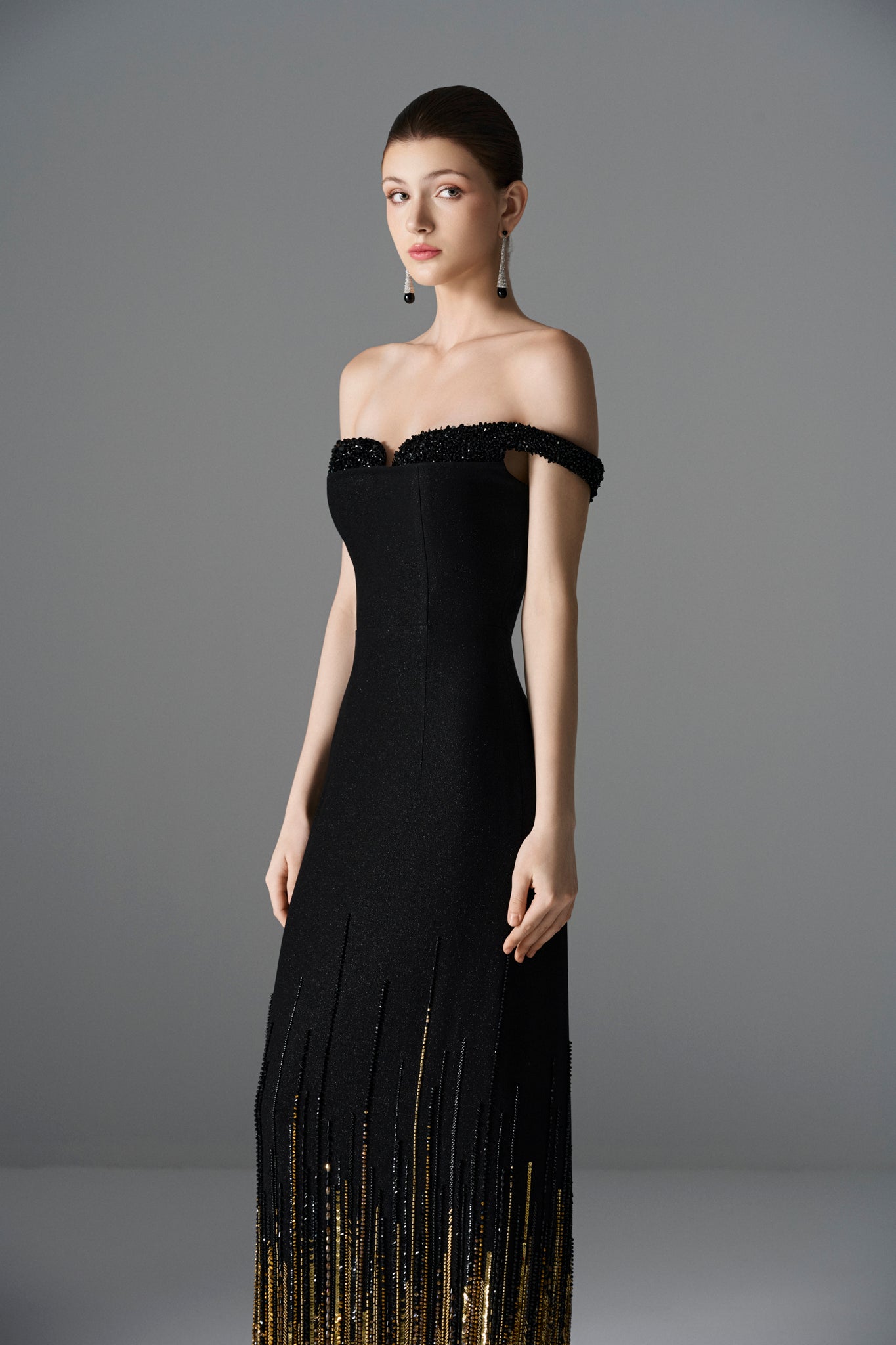 Midnight Gold Plunge Dress