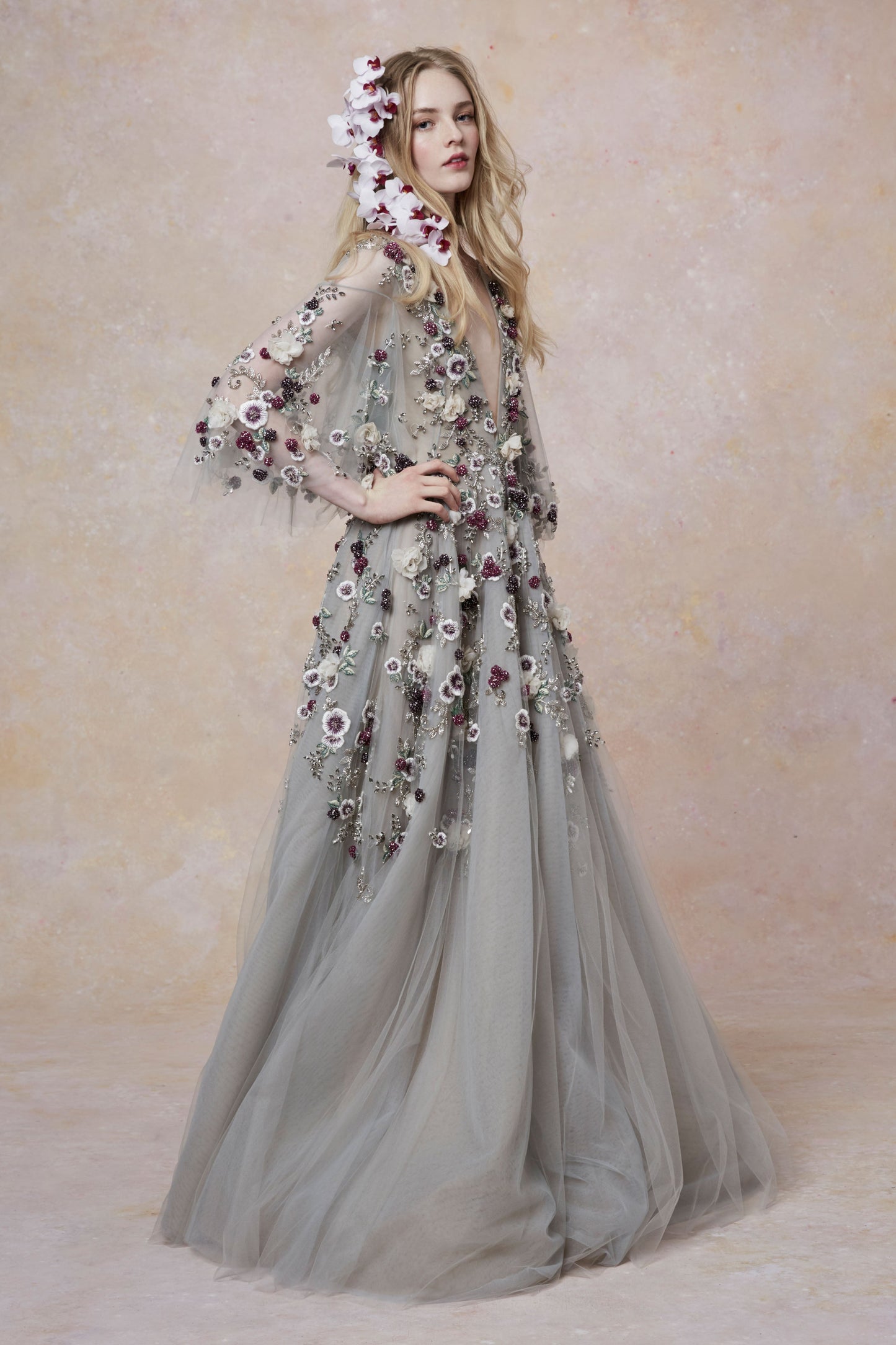 Sheer Sleeve Evening Gown