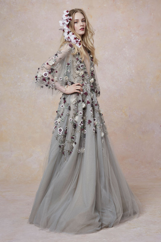 Sheer Sleeve Evening Gown