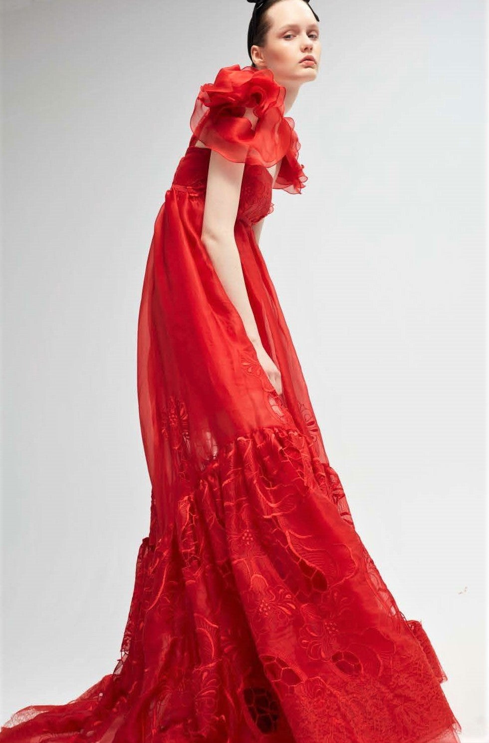 Short Ruffled Sleeve Gown