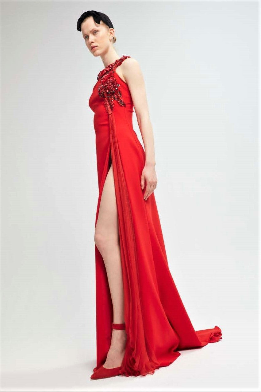 Embellished Slit Gown