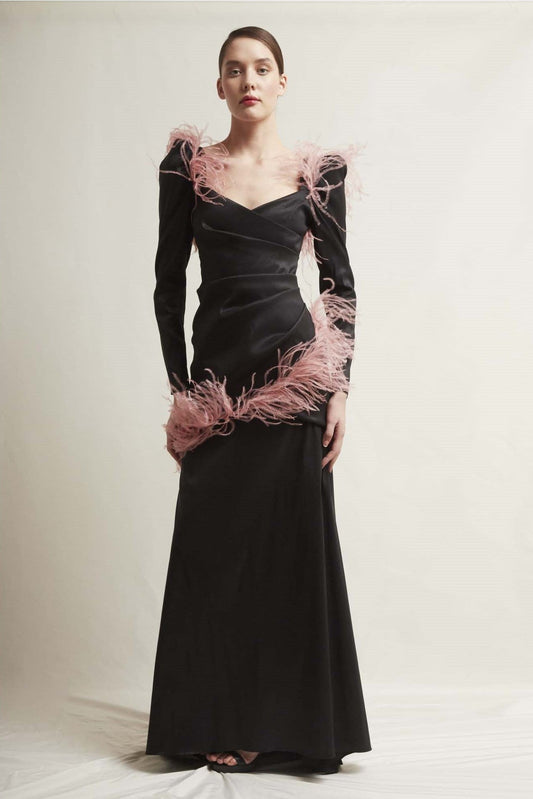 Angelica Long Sleeve Shantung Gown