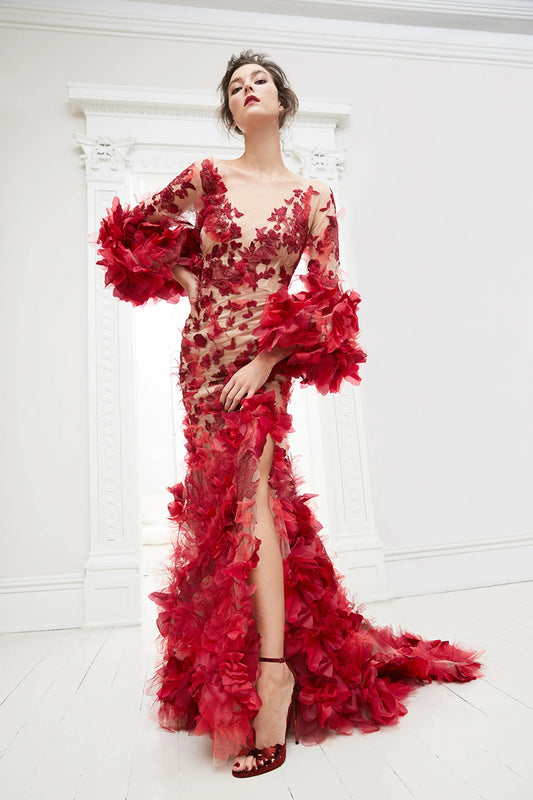 Long Sleeve 3-D Petal Gown