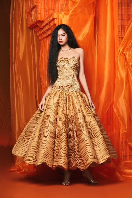 Wave Strapless Midi Dress
