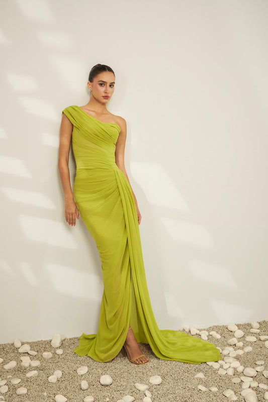 Lime Draped Gown