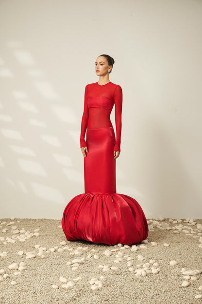 Vestido de sirena carmesí