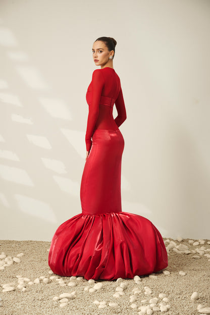 Vestido de sirena carmesí
