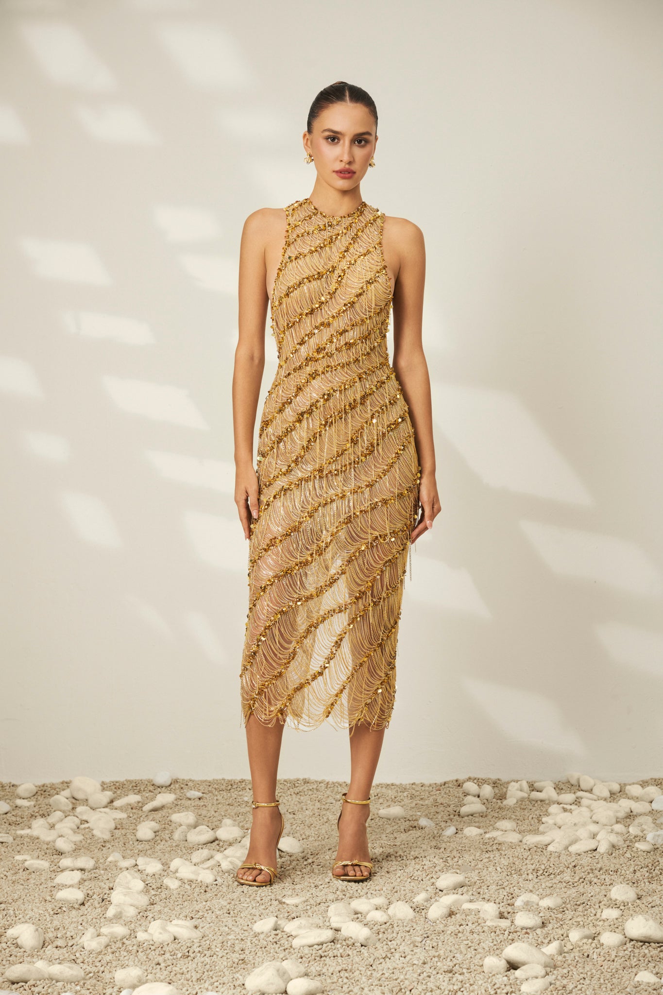 Golden Radiance Midi Dress
