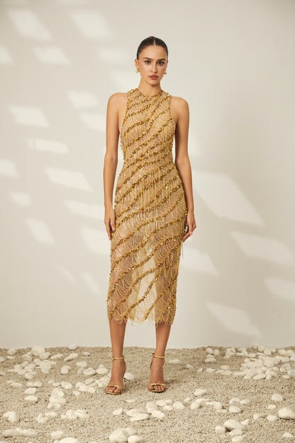 Vestido Midi Golden Radiance