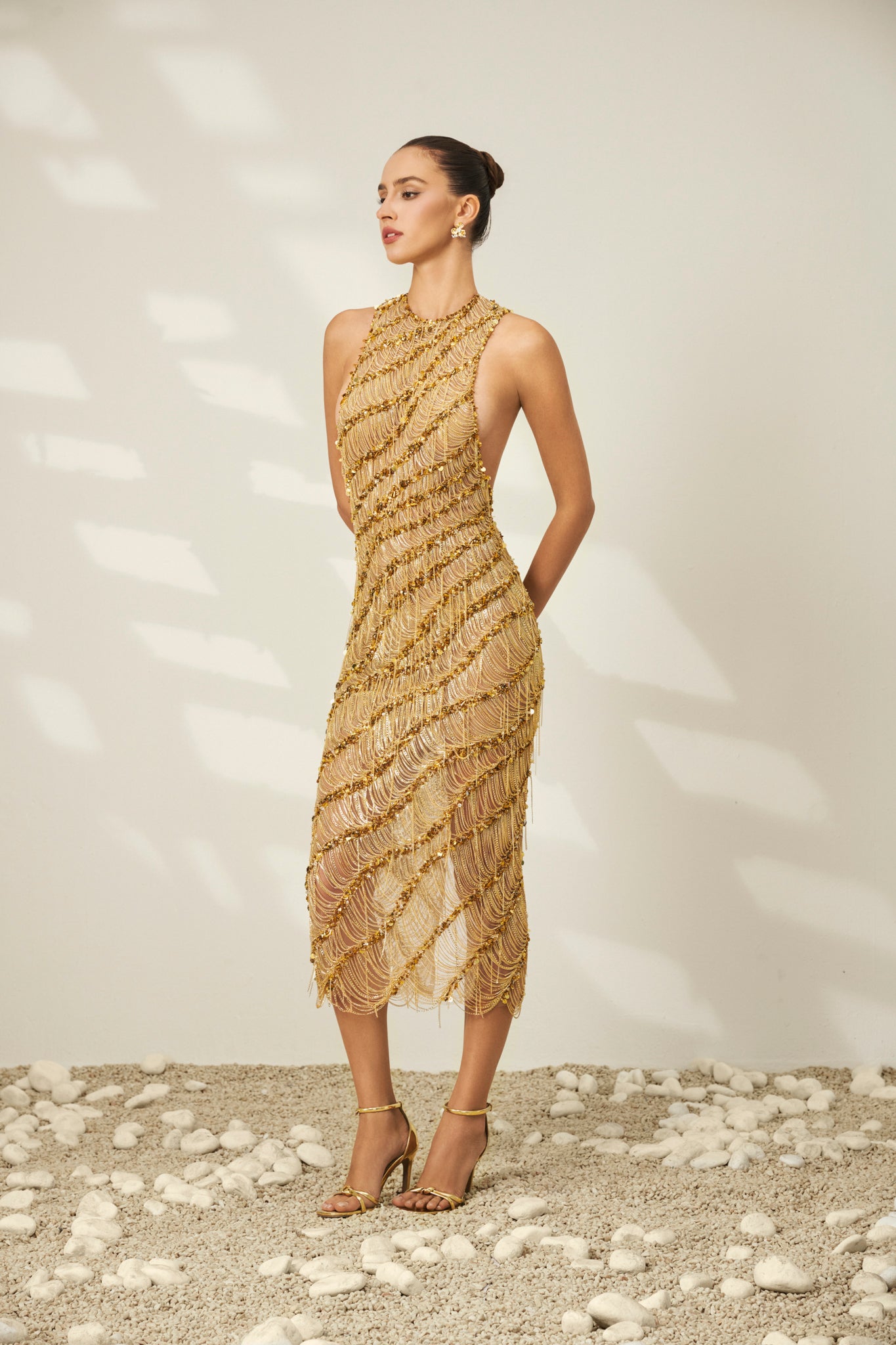 Golden Radiance Midi Dress