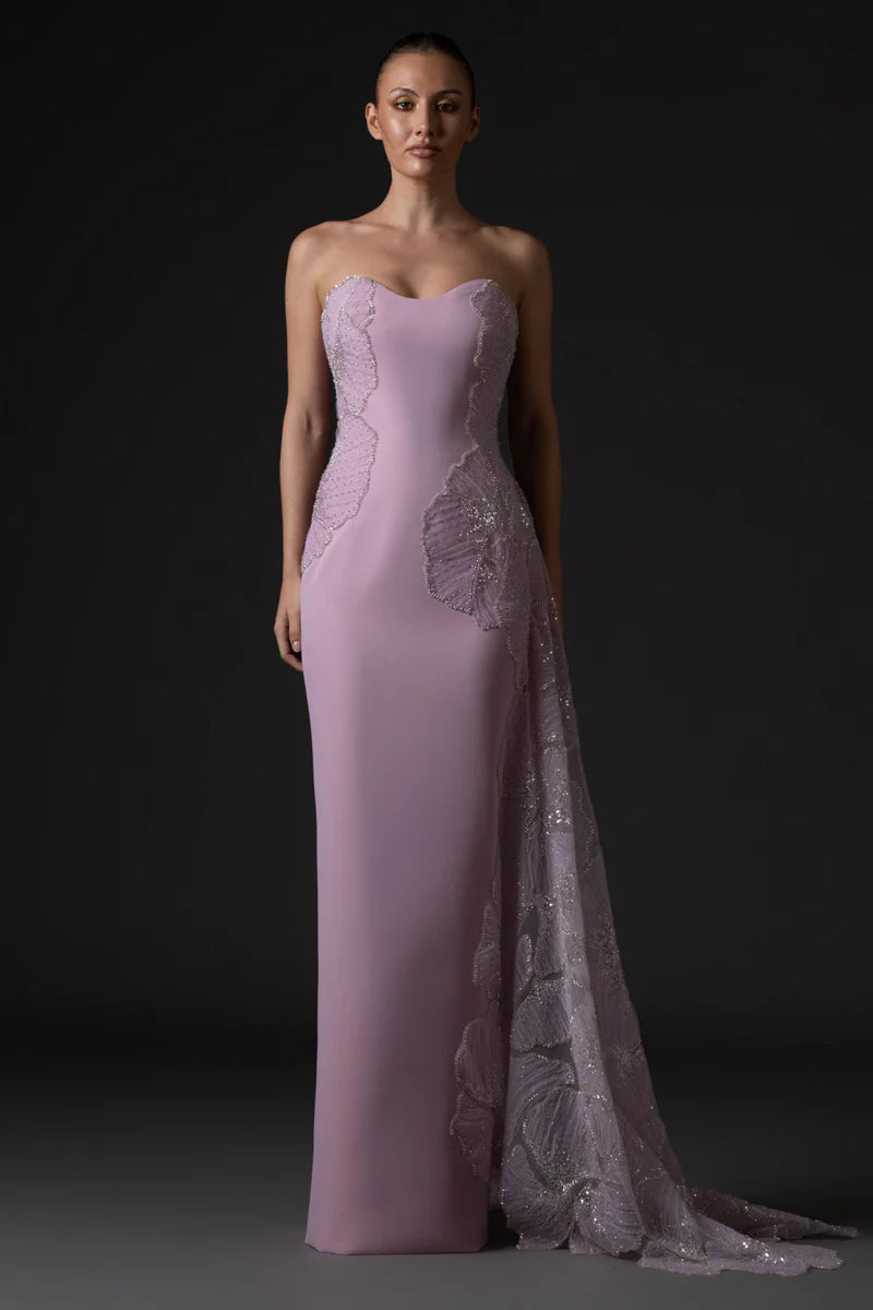 Lavender Pink Crêpe Dress with Embroidery