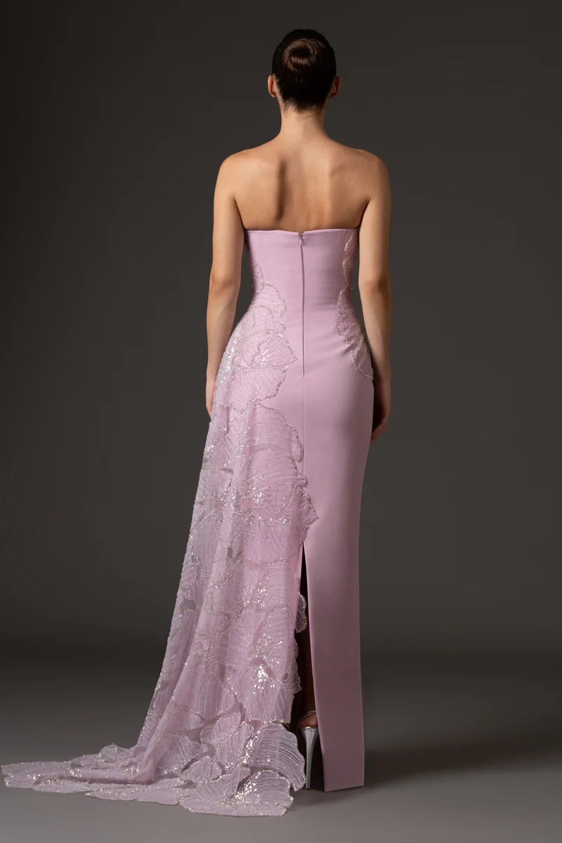 Lavender Pink Crêpe Dress with Embroidery