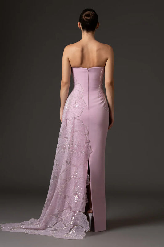Lavender Pink Crêpe Dress with Embroidery