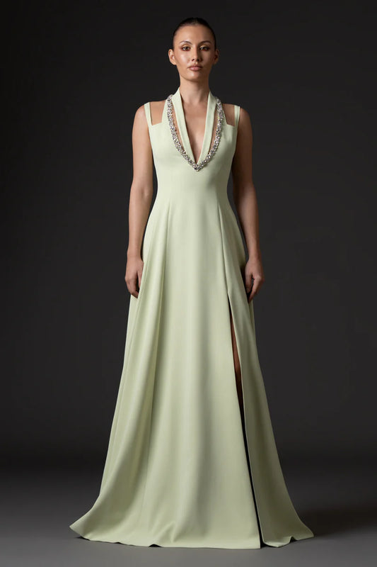 Light Pistachio A-line Crêpe Dress
