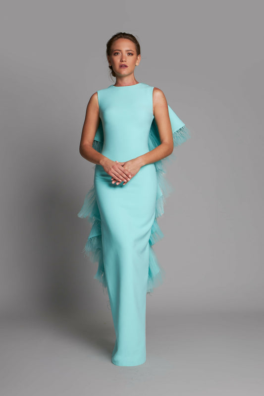 Sleeveless Gown with Back Ruffle