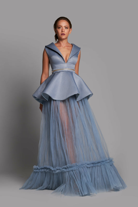 Sleeveless Peplum A-Line Gown