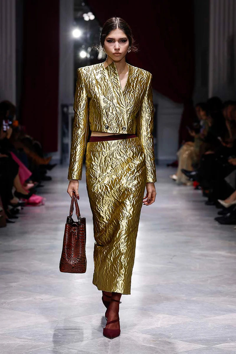 Hema Embossed Gold Pencil Skirt
