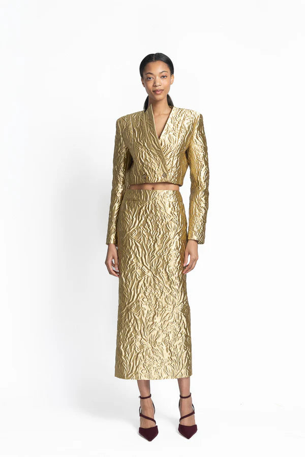 Hema Embossed Gold Pencil Skirt