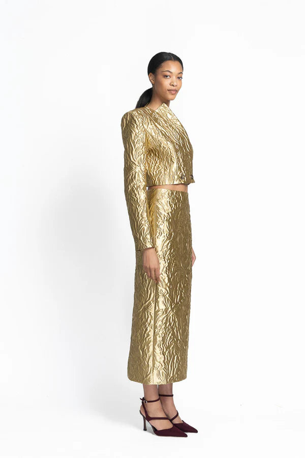 Hema Embossed Gold Pencil Skirt