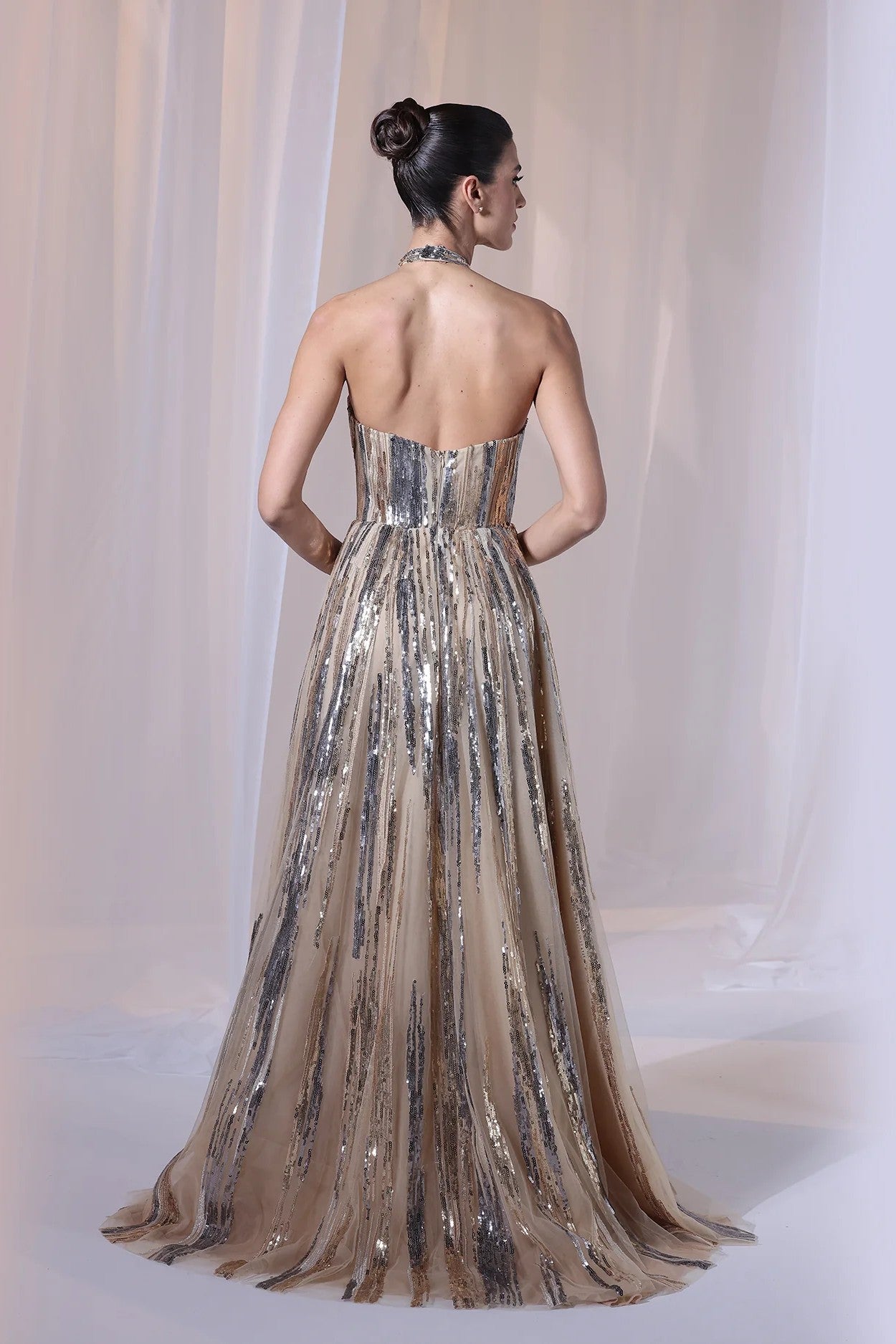 Metallic Halter-Neck Gown