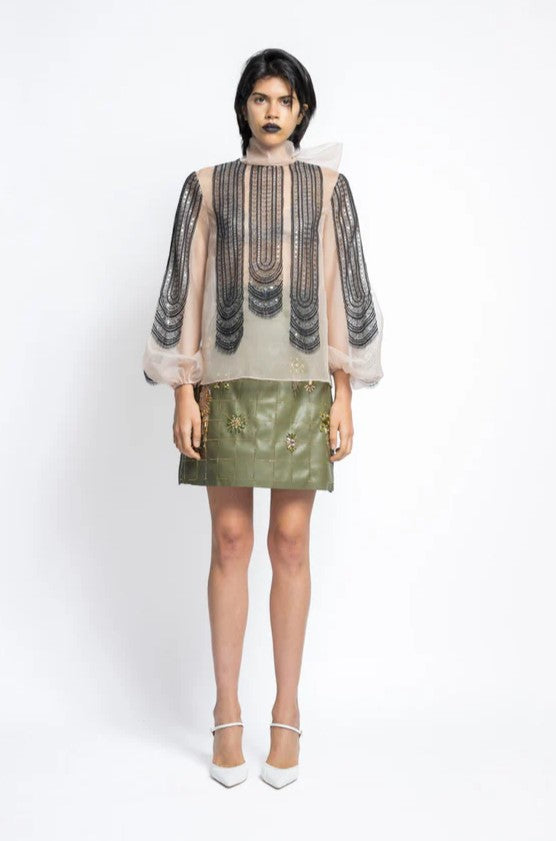 Lace Applique Organza Blouse