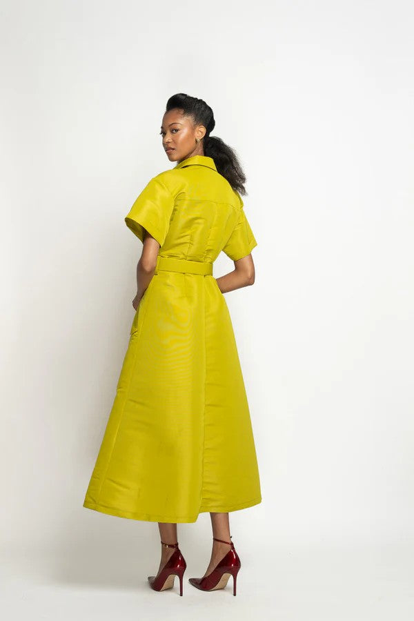 Chartreuse Faille Shirt Dress