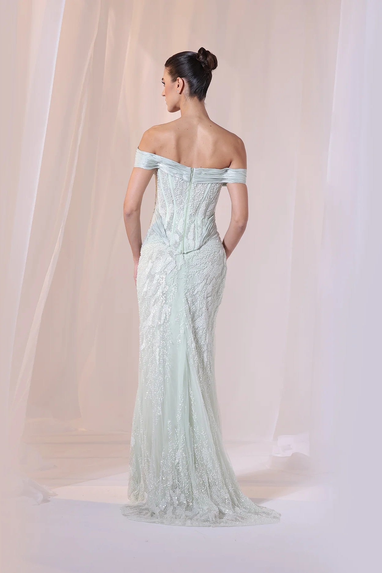 Mint Off-Shoulder Corset Gown