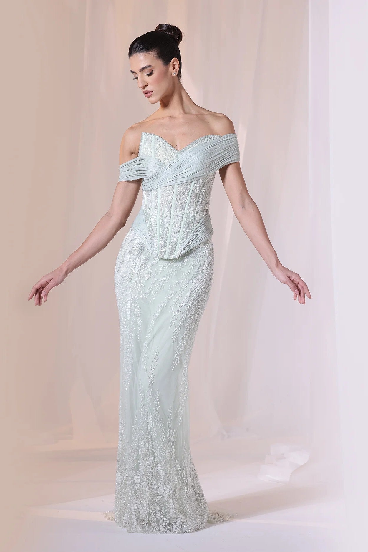 Mint Off-Shoulder Corset Gown