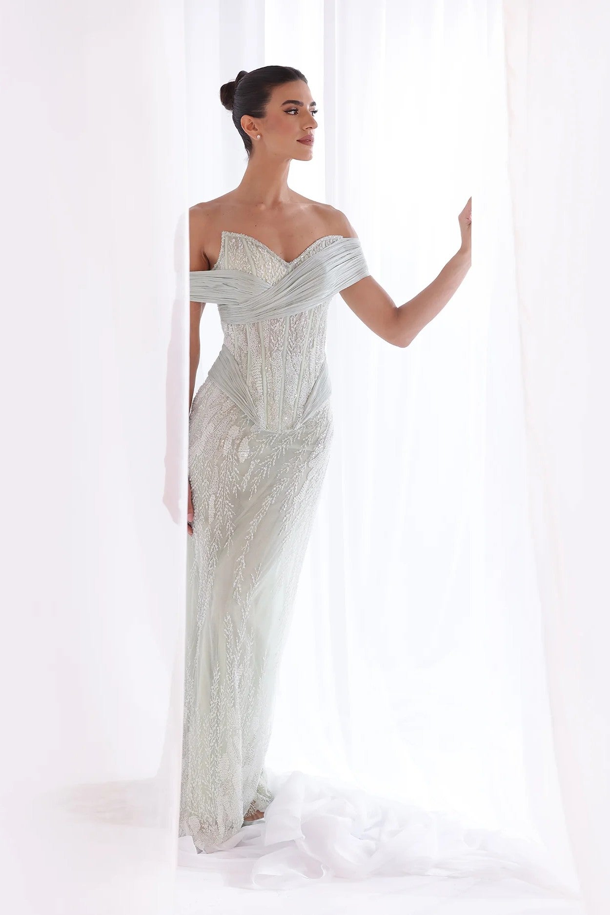 Mint Off-Shoulder Corset Gown
