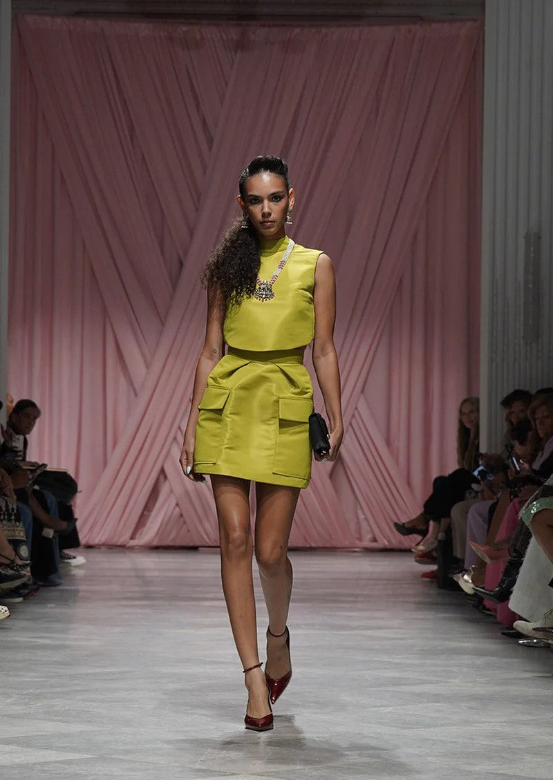 Chartreuse Faille Cargo Mini Skirt