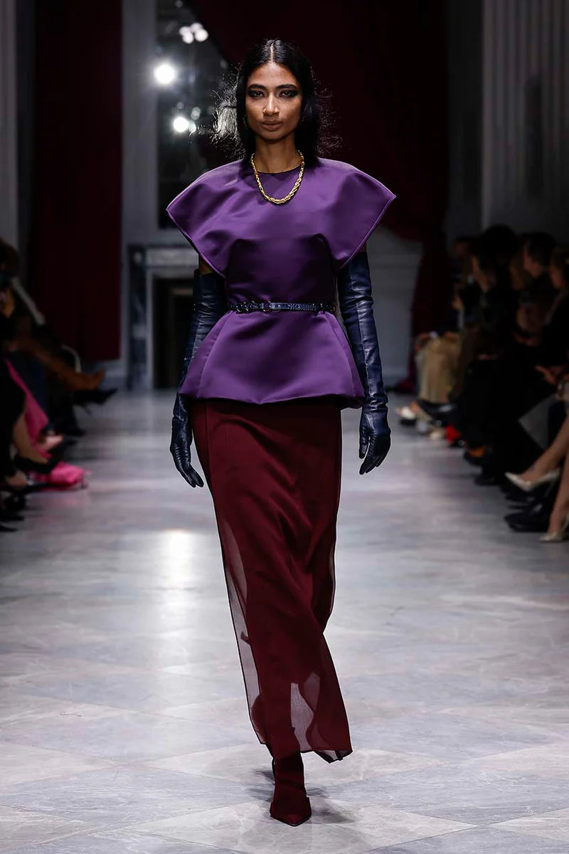 Claret Sheer Crepe Skirt with Panels