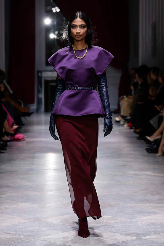 Claret Sheer Crepe Skirt with Panels