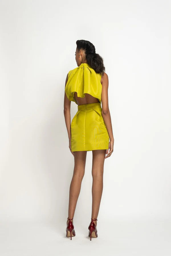 Chartreuse Faille Cargo Mini Skirt
