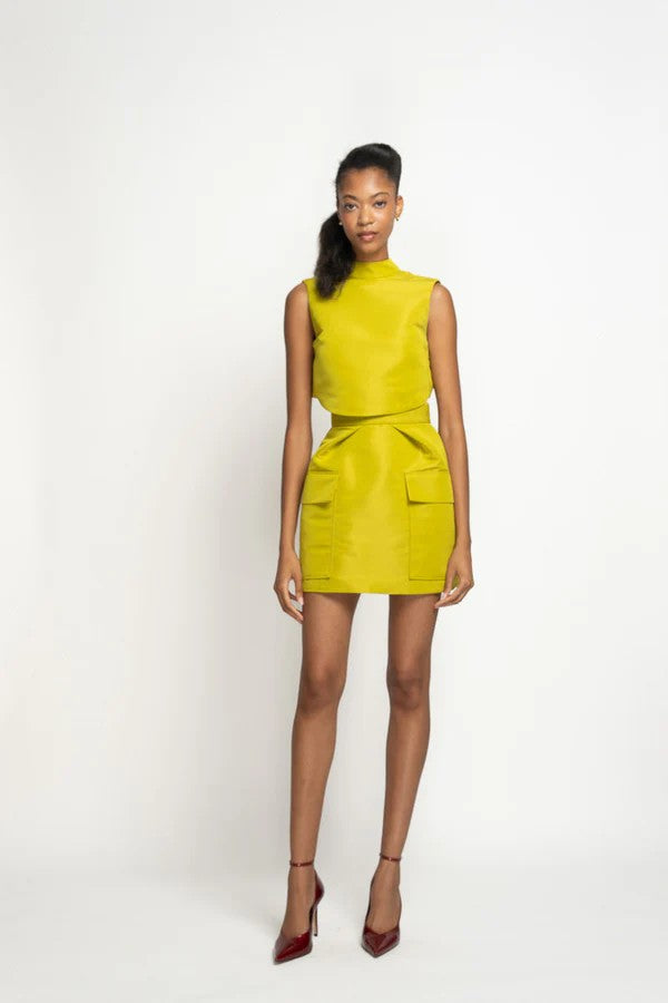 Chartreuse Faille Cargo Mini Skirt