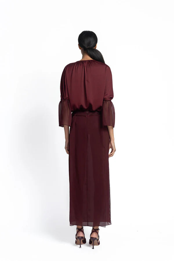 Claret Sheer Crepe Skirt with Panels