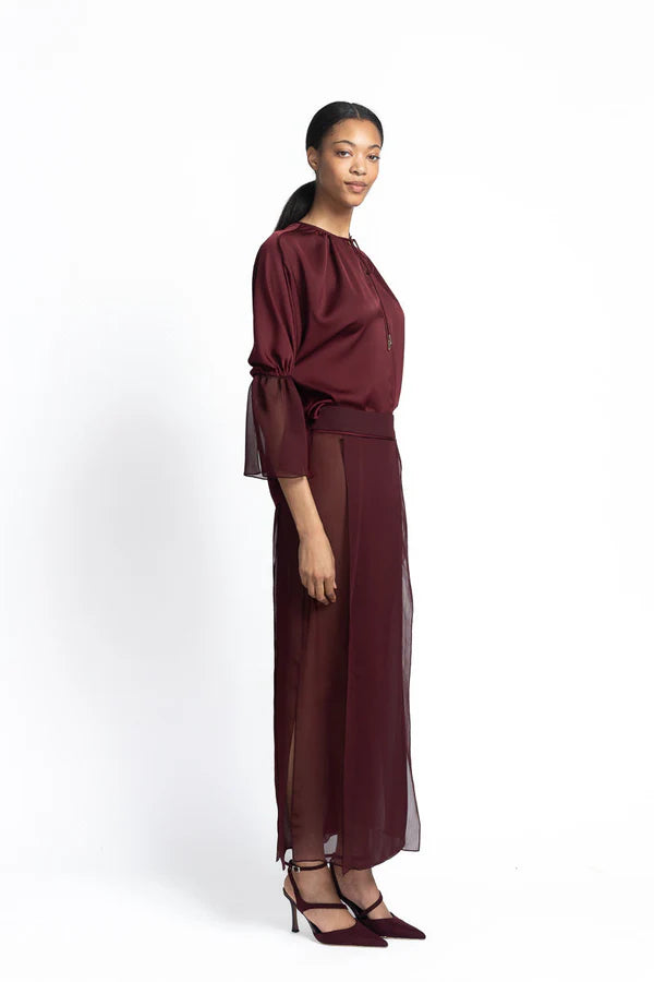 Claret Sheer Crepe Skirt with Panels